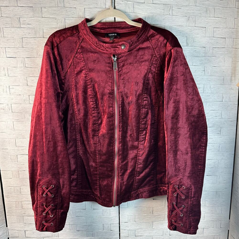 Torrid Womens Jacket suede zip front burgundy WhimsyGorth pocket plus size